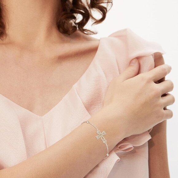 925 Sterling Silver Celtic Cross Women’s Bracelet, Adjustable Gift Idea - Picture 4 of 7